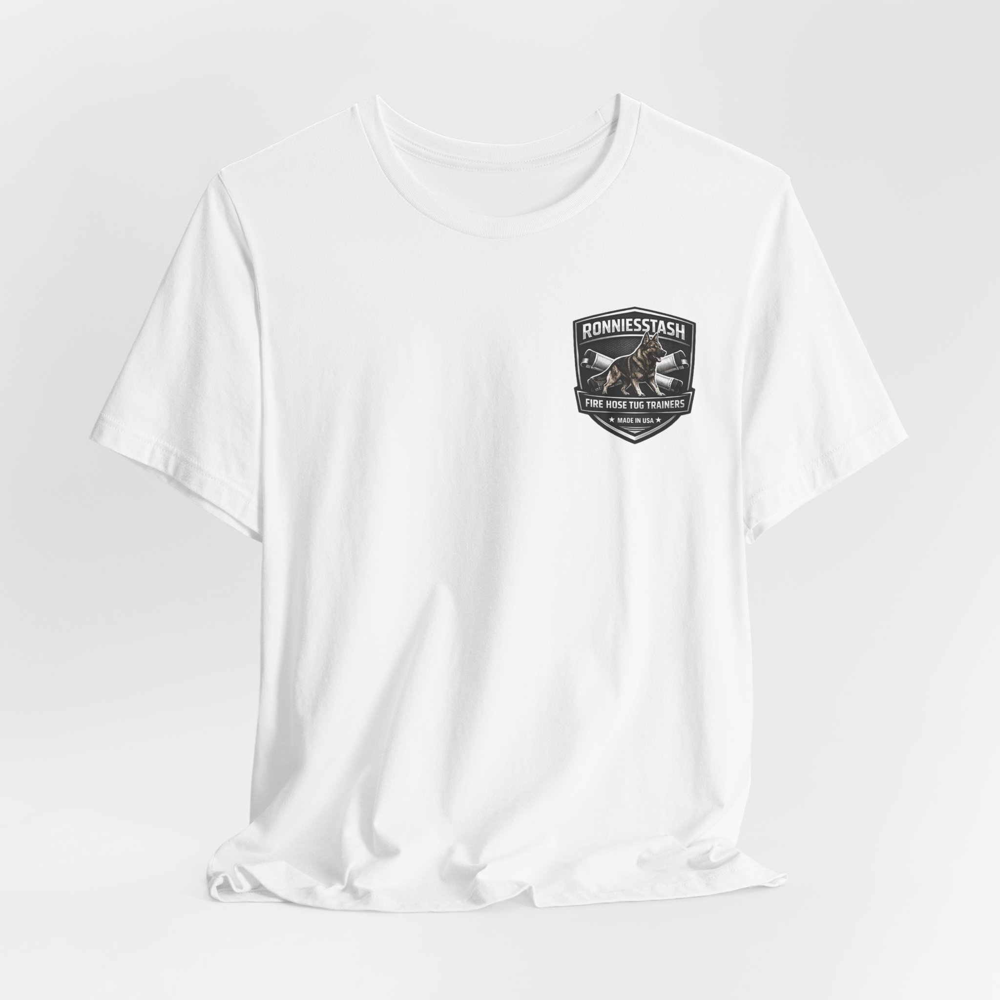 Fire Hose Tug Trainers T‑Shirt — Ronniesstash K9 Rescue Badge Tee - Image 4