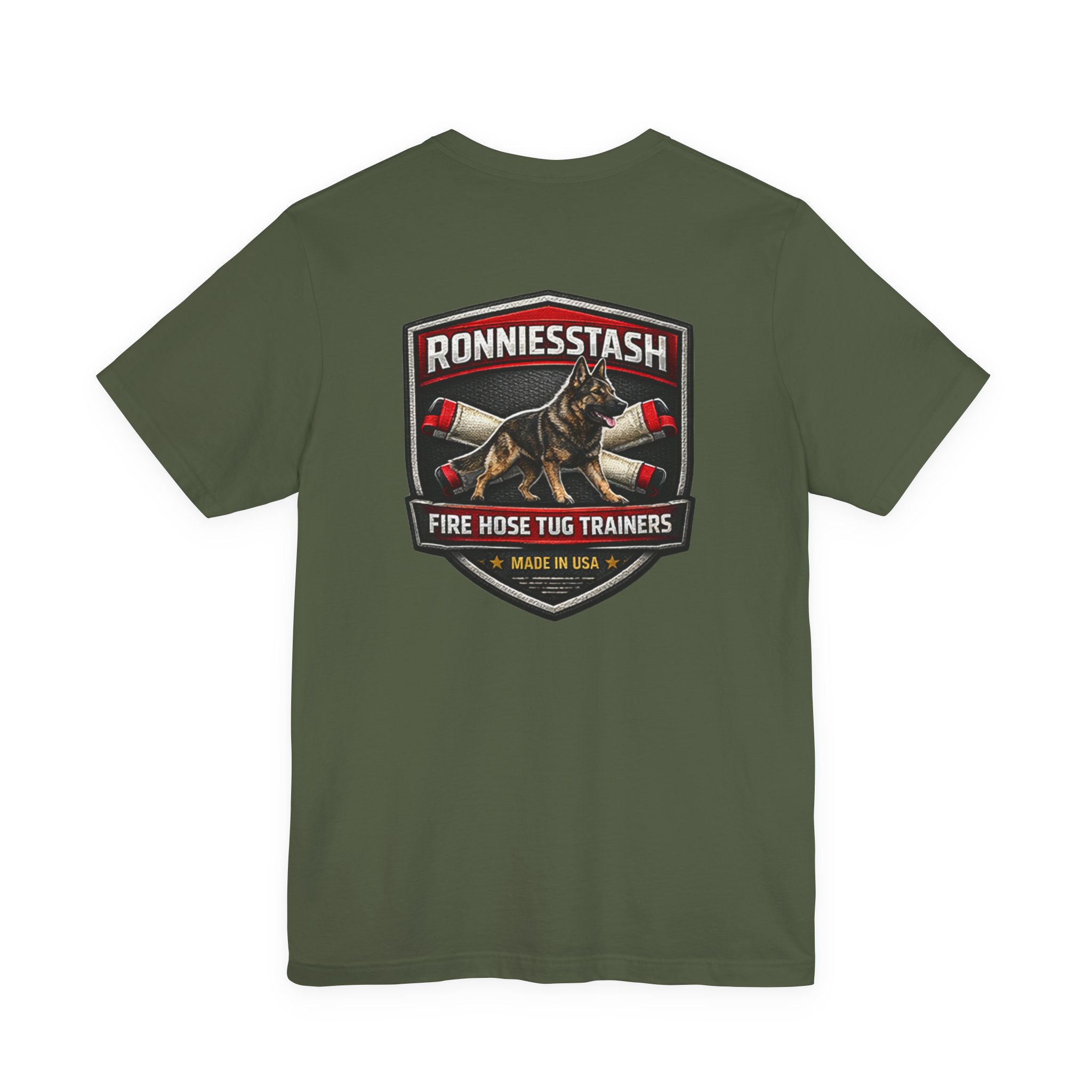 Fire Hose Tug Trainers T‑Shirt — Ronniesstash K9 Rescue Badge Tee - Image 10