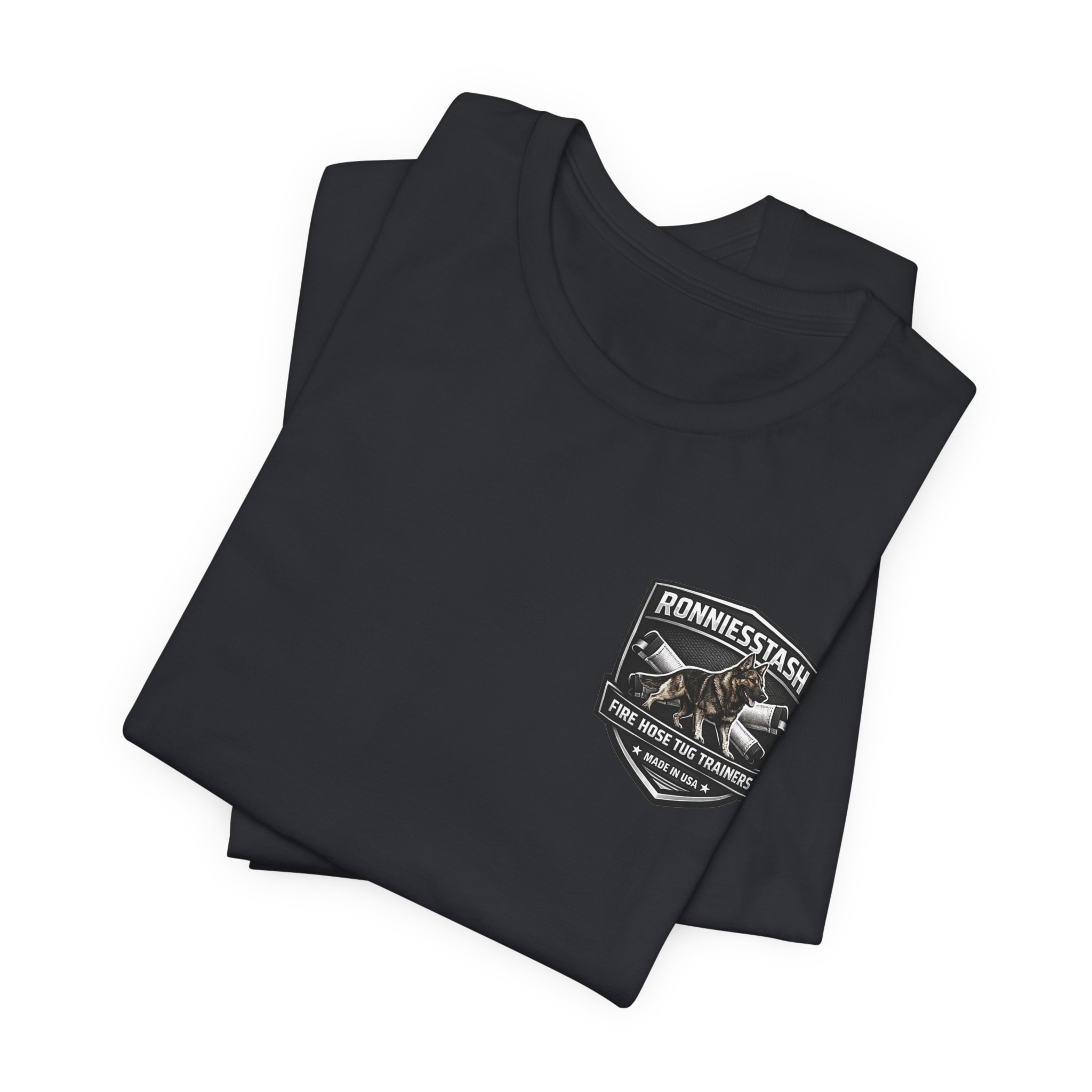 Fire Hose Tug Trainers T‑Shirt — Ronniesstash K9 Rescue Badge Tee - Image 7